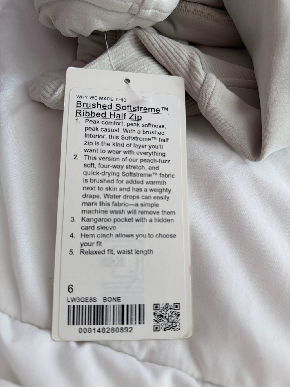 Lululemon Brushed Softstreme Ribbed Half Zip Bone NWT Size 6 - Picture 2 of 6